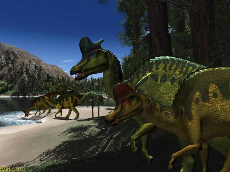 Corythosaurus and Lambeosaurus at Waterhole